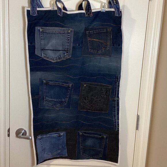 Denim Hanging Wall Organizer With Pockets Makeup Tools Bathroom Kitchen Storage - Picture 1 of 9